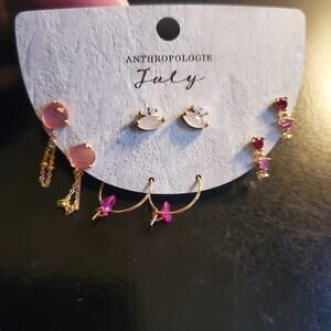 Anthropologie Set of four JULY  birthstone  pink crystal earrings New with tags